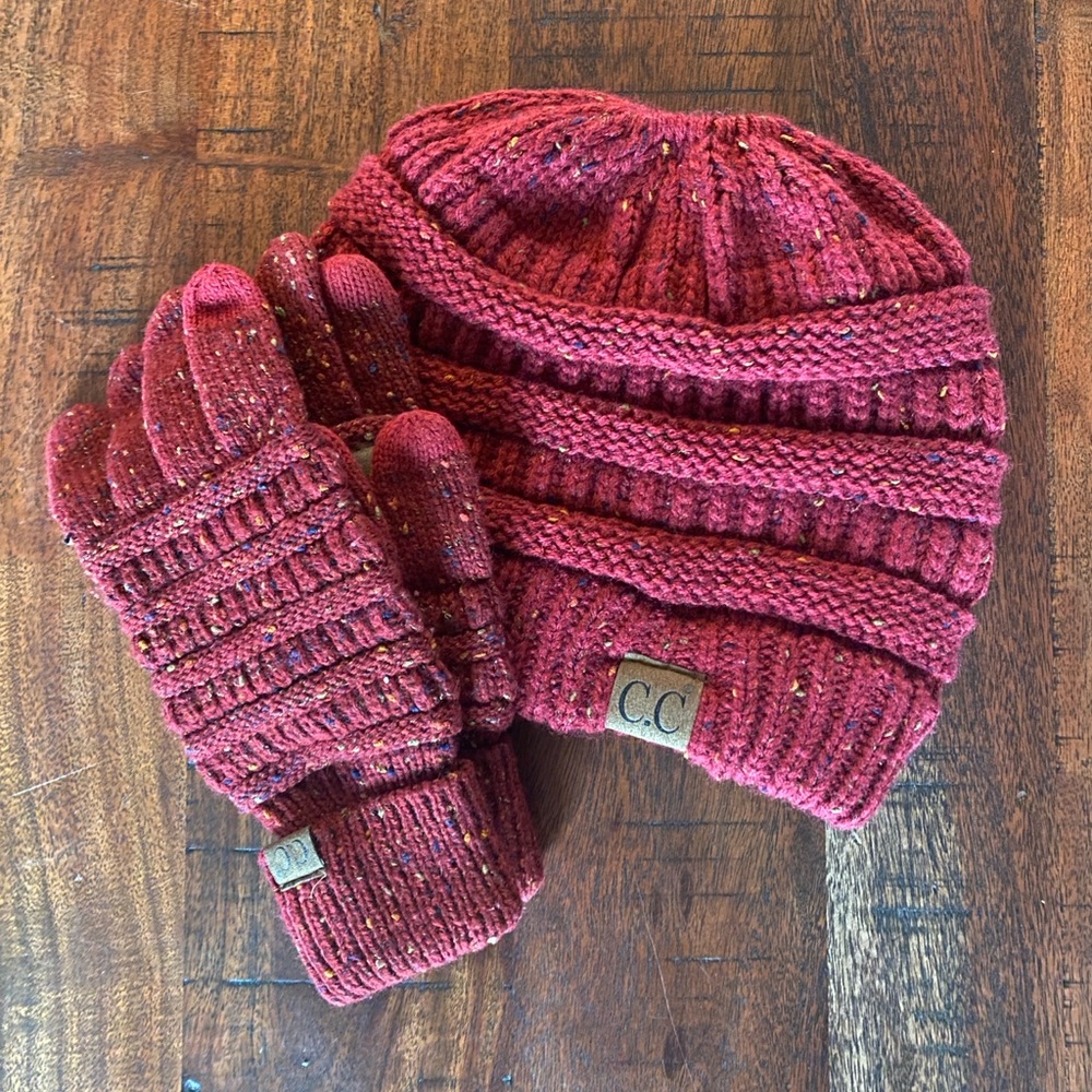 CC Boutique Red Beanie and Glove bundle